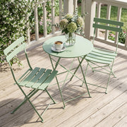 Bistro Table and Chairs Set of 2, 3 Piece Folding Patio Bistro Set, Weather-Resistant Steel Frame, No Assembly Needed, Indoor & Outdoor Patio Furniture Set for Garden, Yard, Balcony, Green
