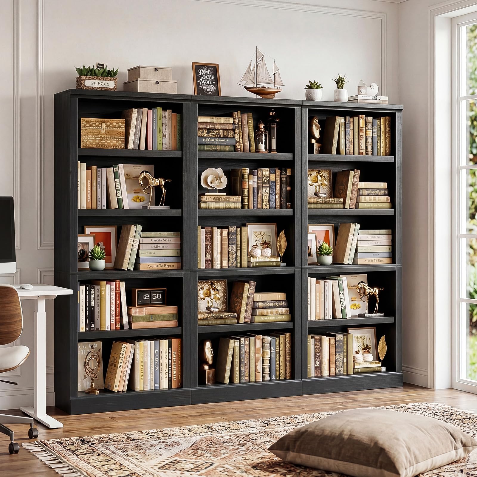 Unikito Bookshelf, 5 Tier Book Shelf, 71 Inch Tall Bookcase with Adjustable Shelves, Open Storage Book Case, Sturdy Display Shelf Stand, Large Bookshelves for Living Room, Home Office, Bedroom, Black