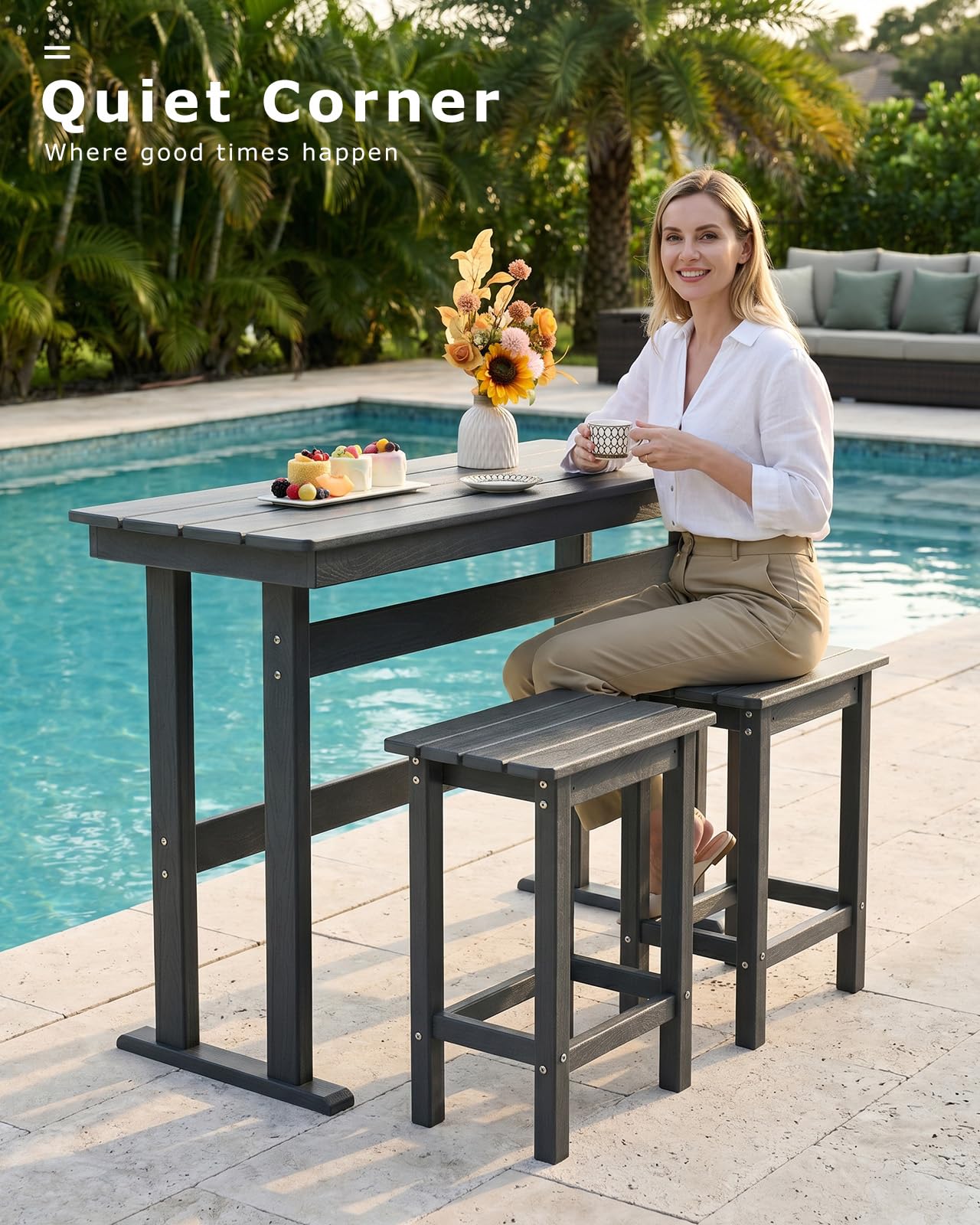 3-Piece Outdoor HDPE Bar Table & Stool Set