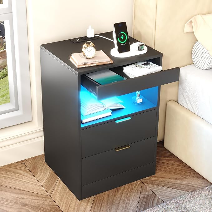 LED Nightstand with Charging Station