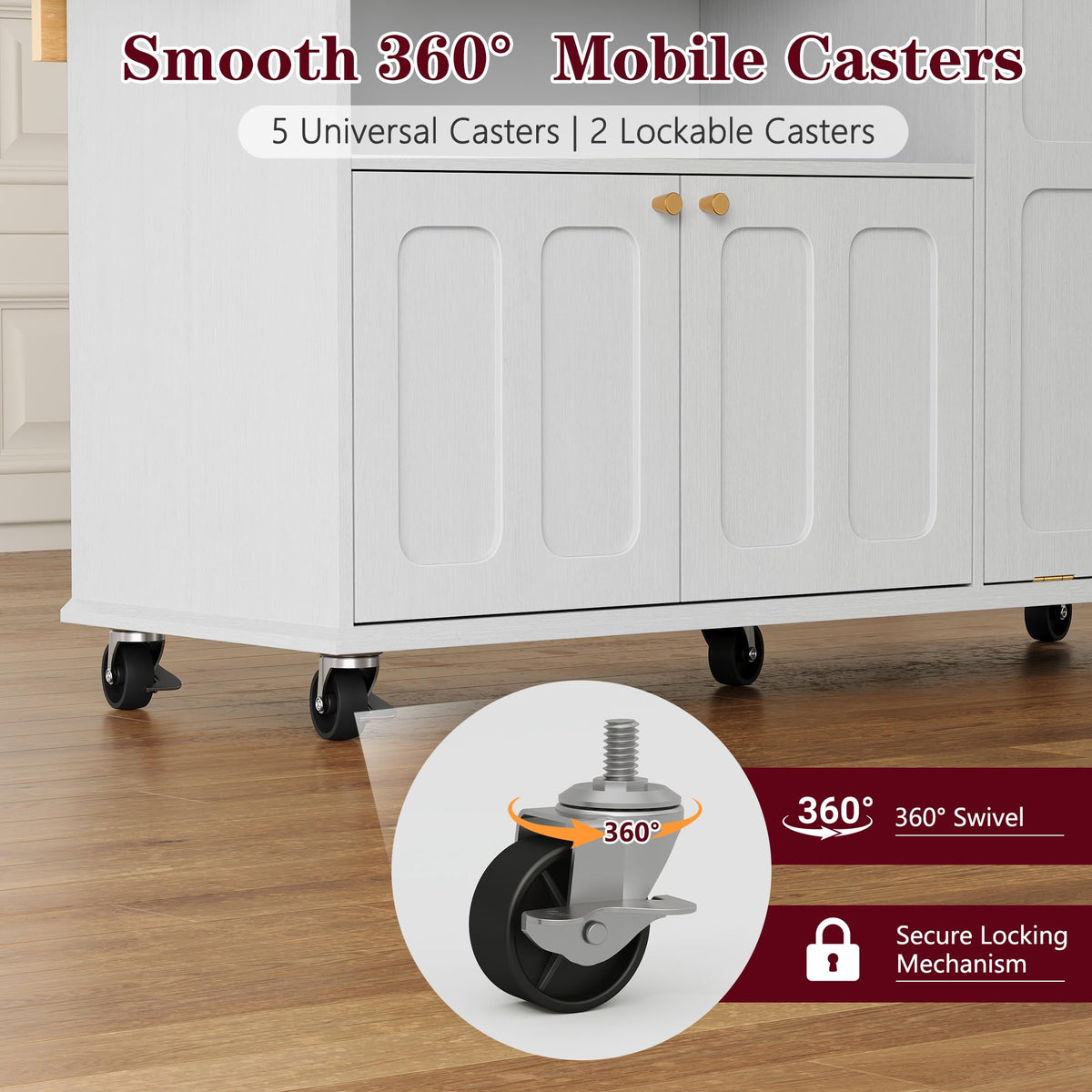 HLR 60" Kitchen Island with Trash Can Storage, Large Mobile Kitchen Island