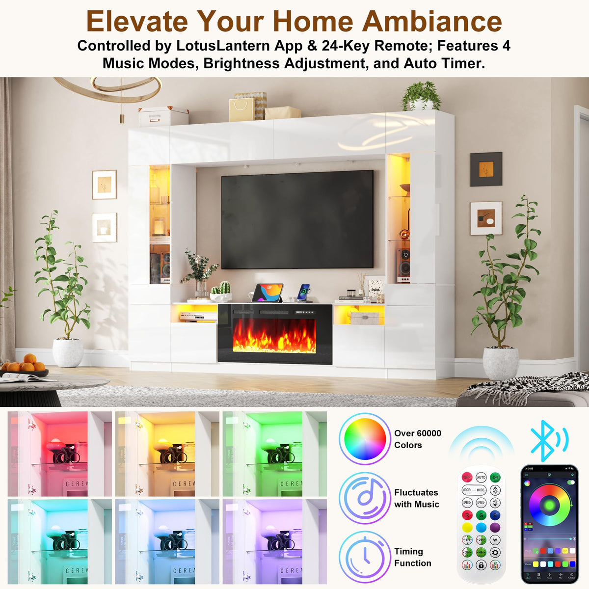 White Fireplace Entertainment Wall Unit