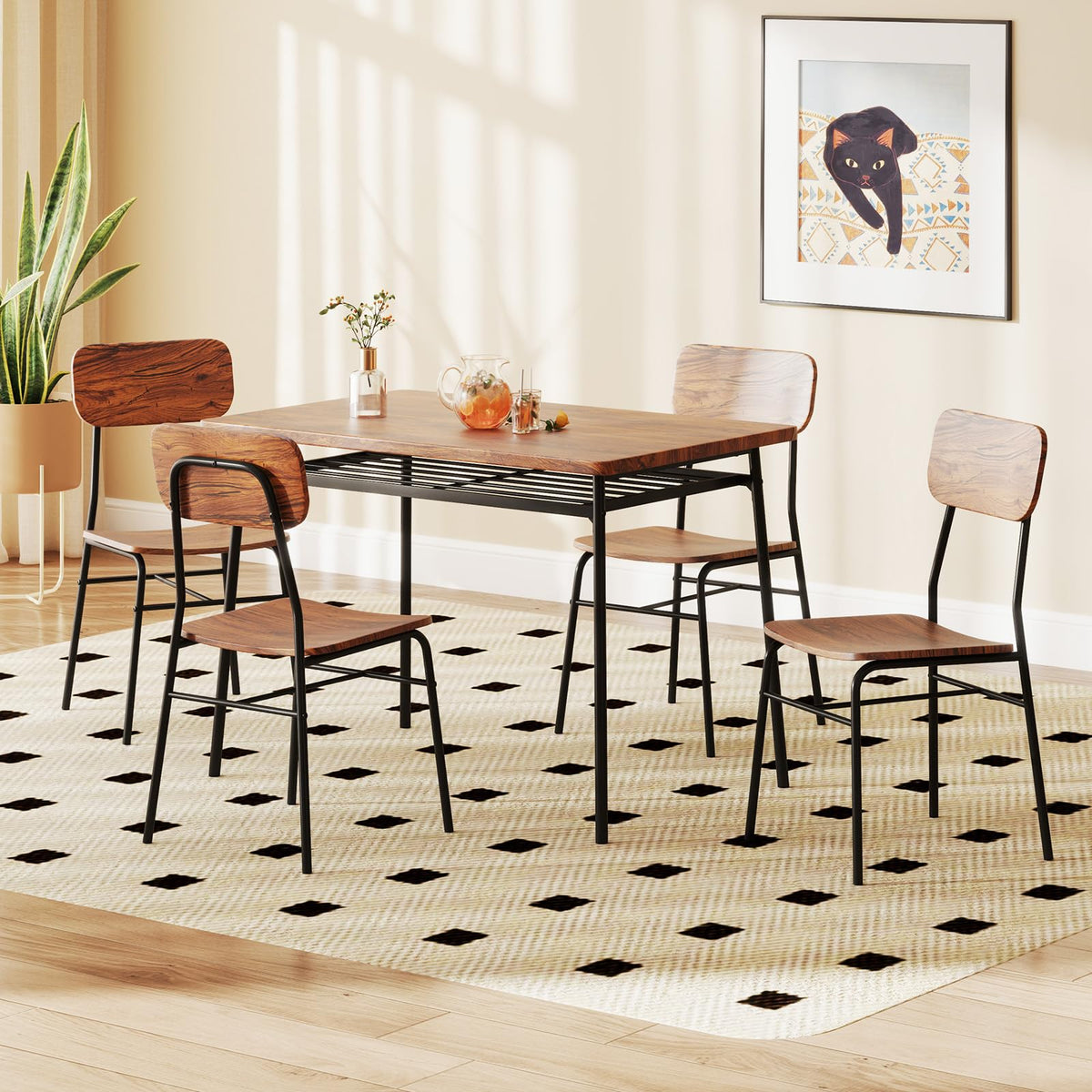 Tangkula Dining Table Set for 4, Square Kitchen Table & Chair Set, Brown
