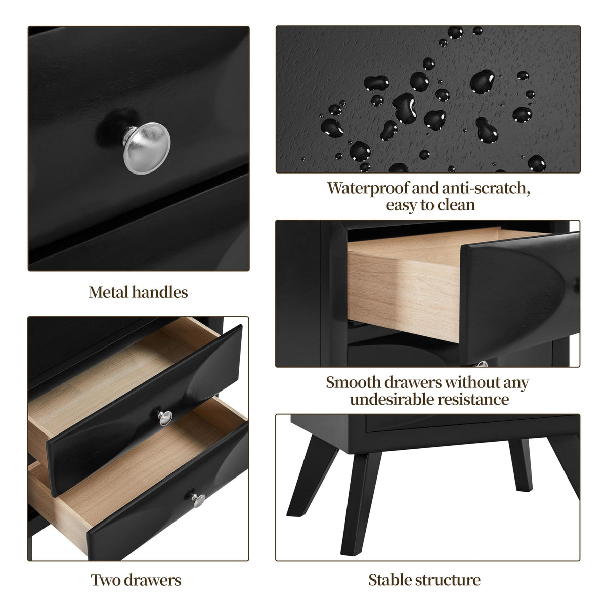Black 2-Drawer Nightstand