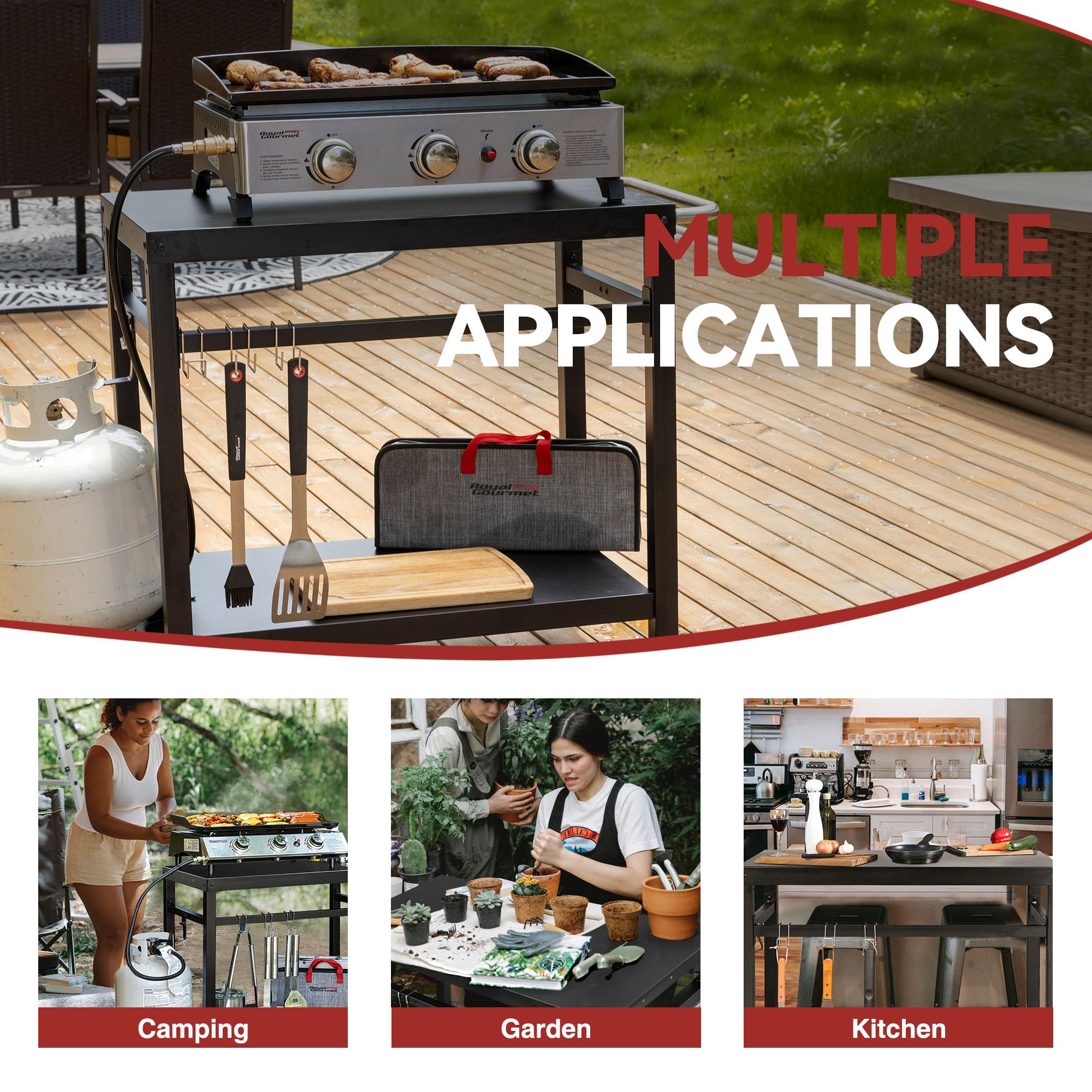 Outdoor Grill Cart with Double Shelf