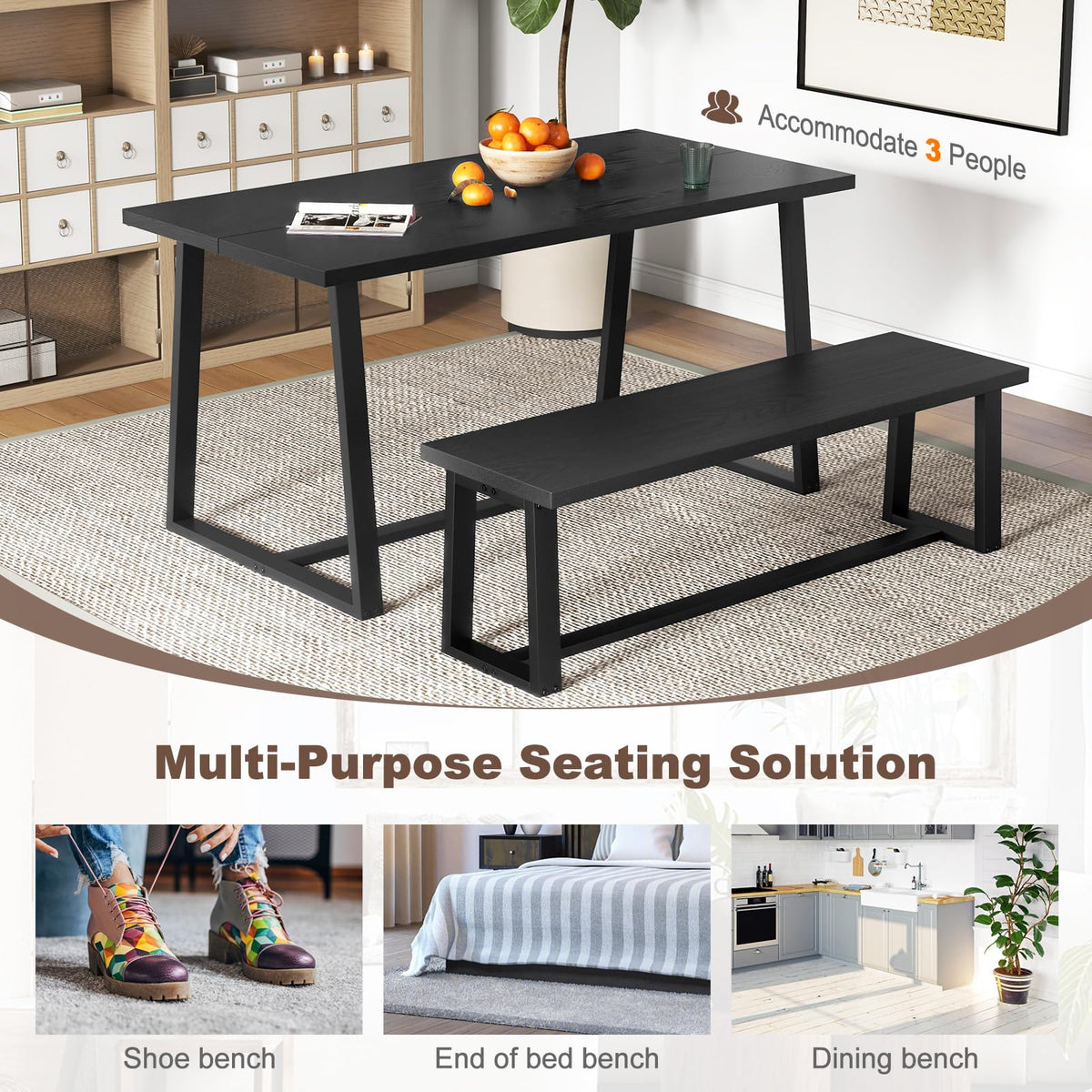 Black Wood Dining Bench