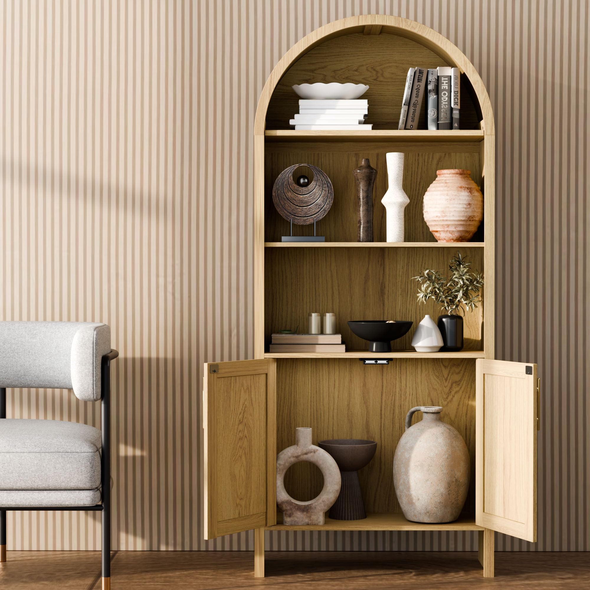 Arched Bookshelf with Storage Cabinet
