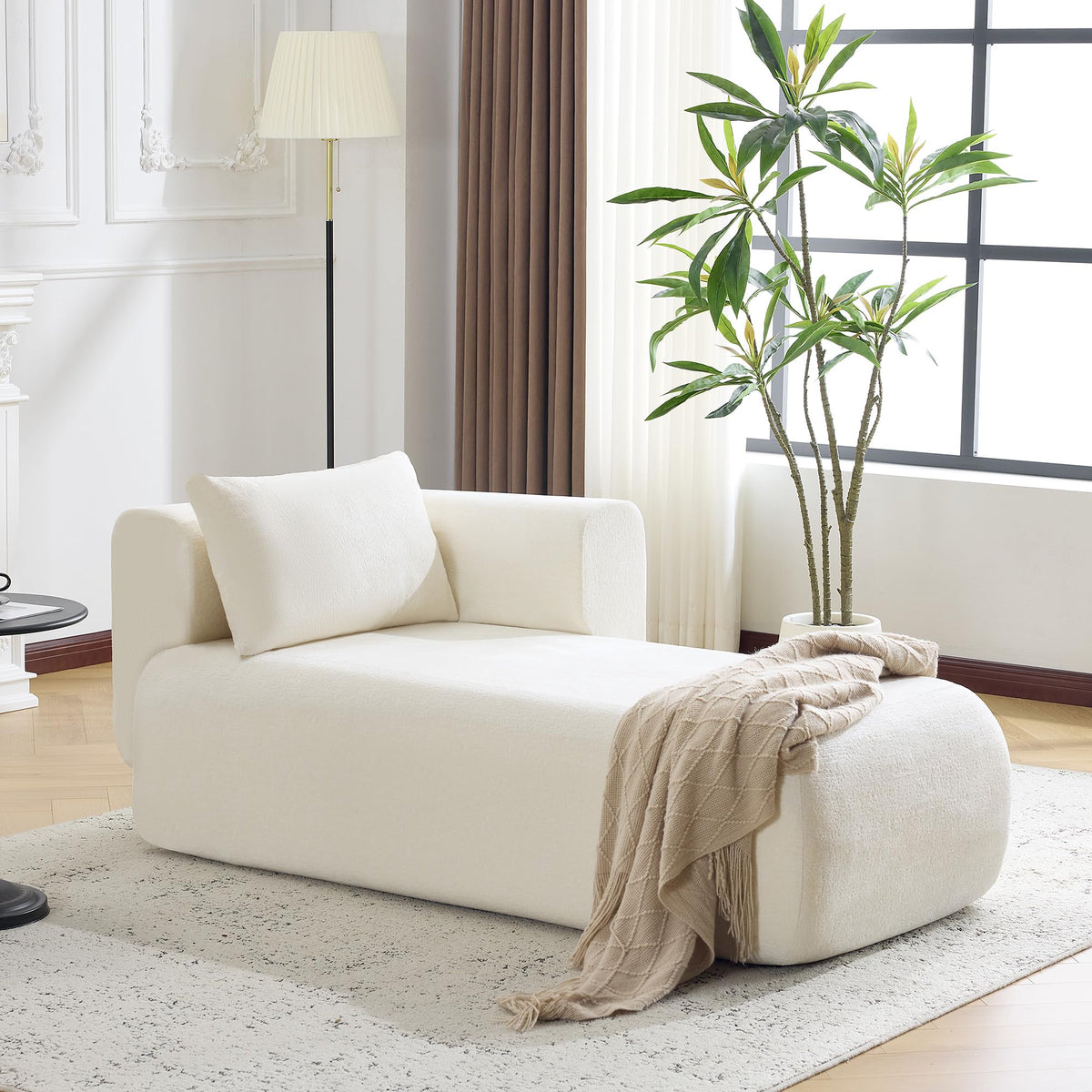 Beige Bouclé Chaise Lounge