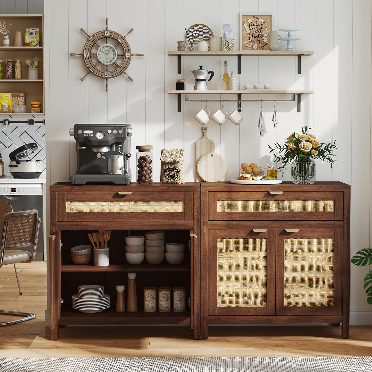 Rattan Sideboard Cabinet Set of 2