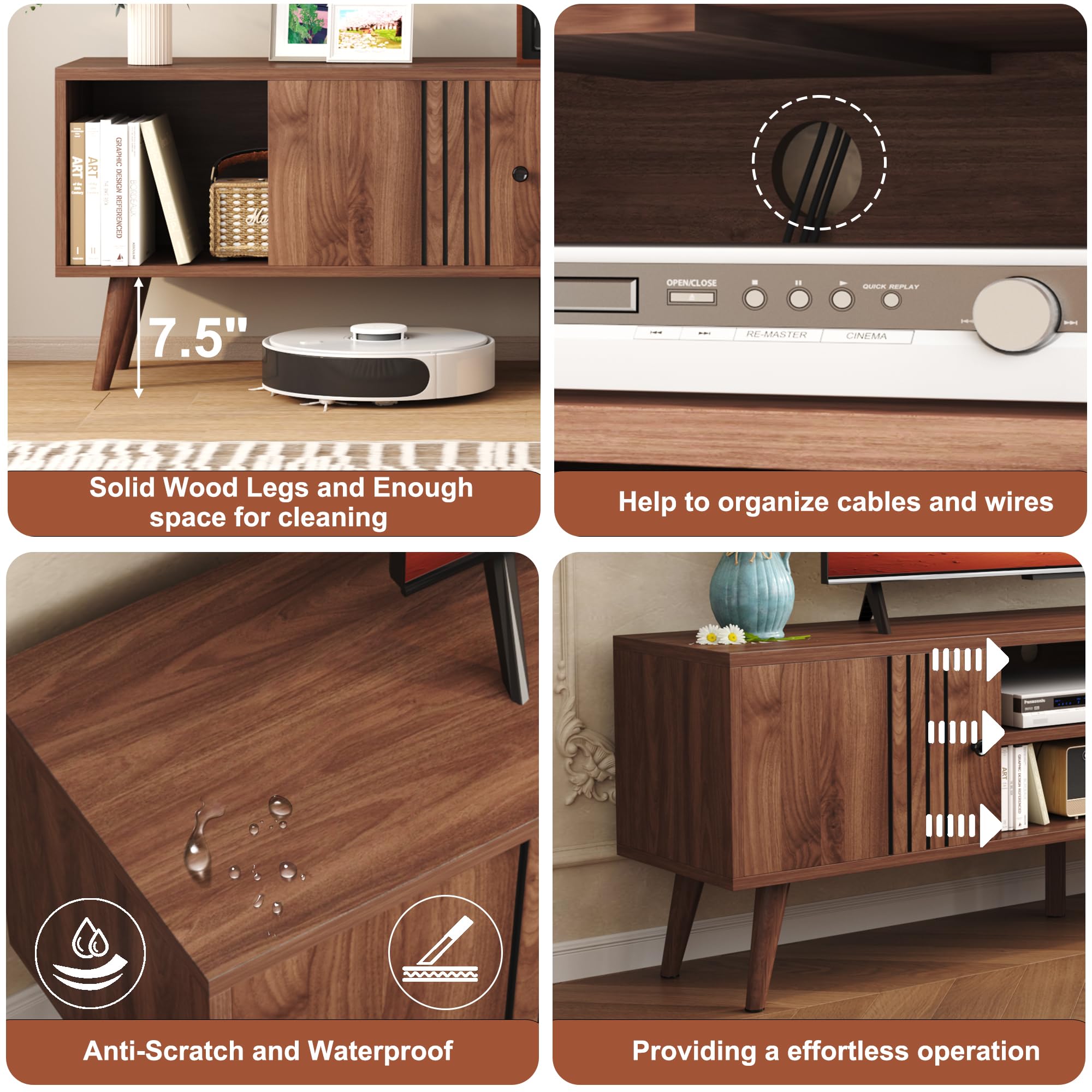 Mid-Century TV Stand with Sliding Door – Fits TVs up to 65"