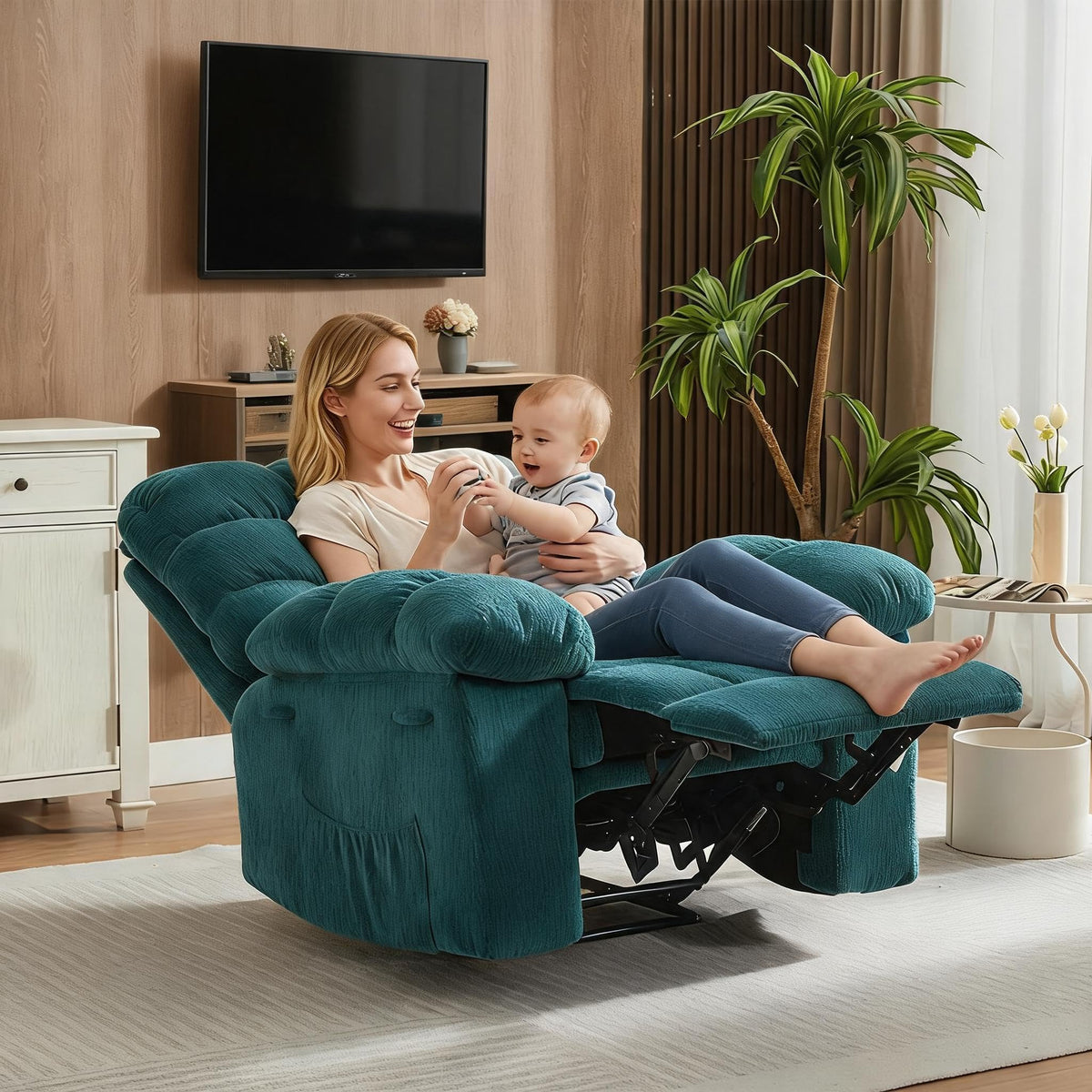 Manual Recliner Chair, Fabric Lounge Chair for Living Room and Bedroom