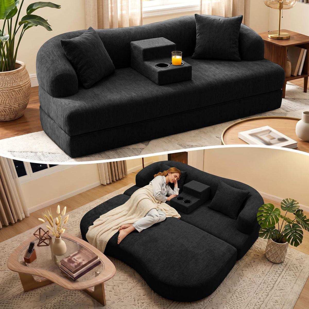 CUBIOU 70" Convertible Sofa Bed, Boneless Futon Sleeper Loveseat Couch