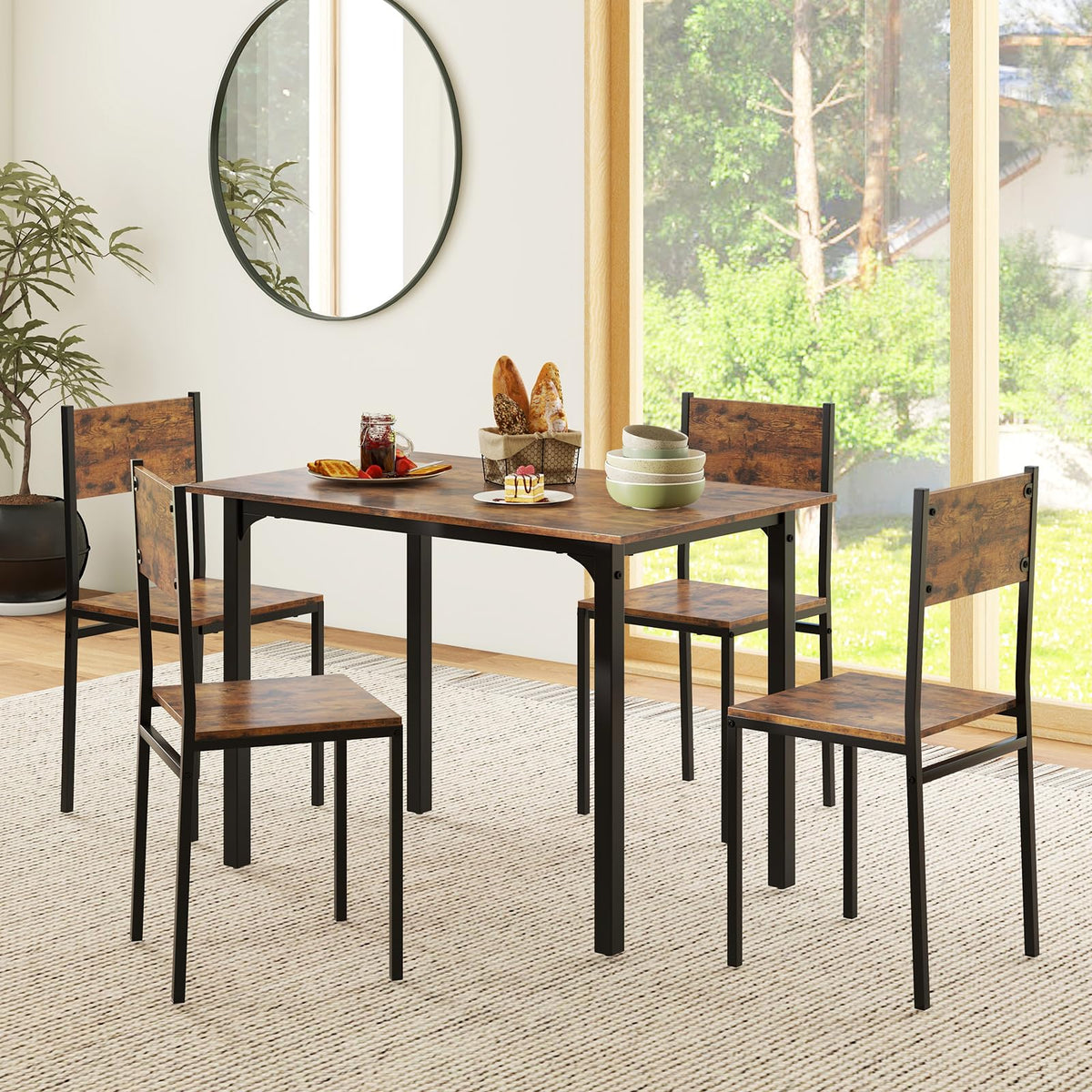 GIANTEX Dining Table Set for 4, 5-Piece Modern Kitchen Table and Chairs with Metal Frame & Adjustable Foot Pads, Space Saving Wood Dinette Set for Small Space, Breakfast Nook, Apartment (Brown)