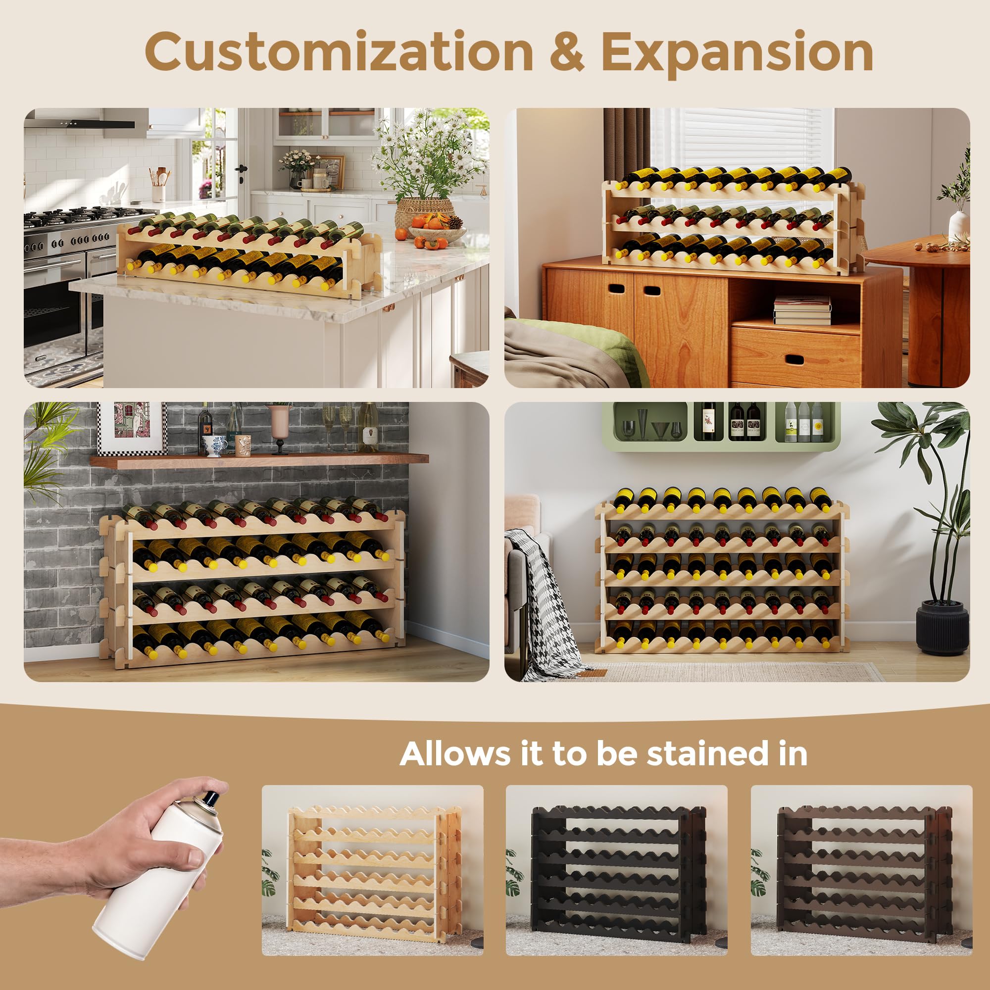 54-Bottle Freestanding Wooden Wine Rack
