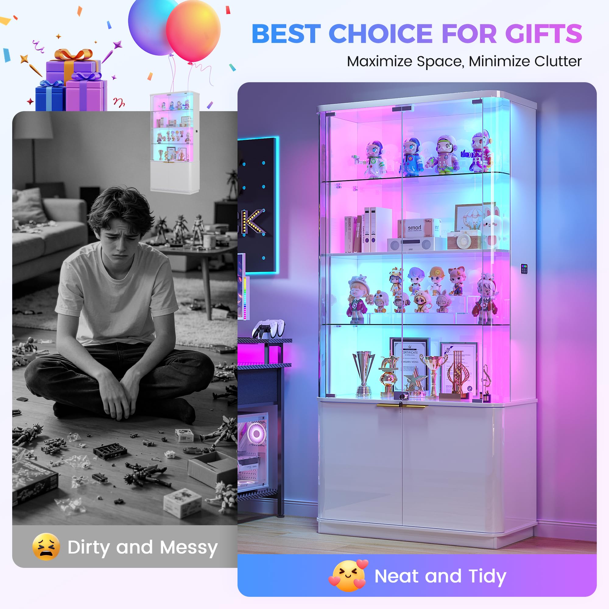 71" Tall RGB LED Display Cabinet with Glass Doors