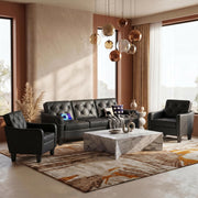 Black Tufted Faux Leather Sofa