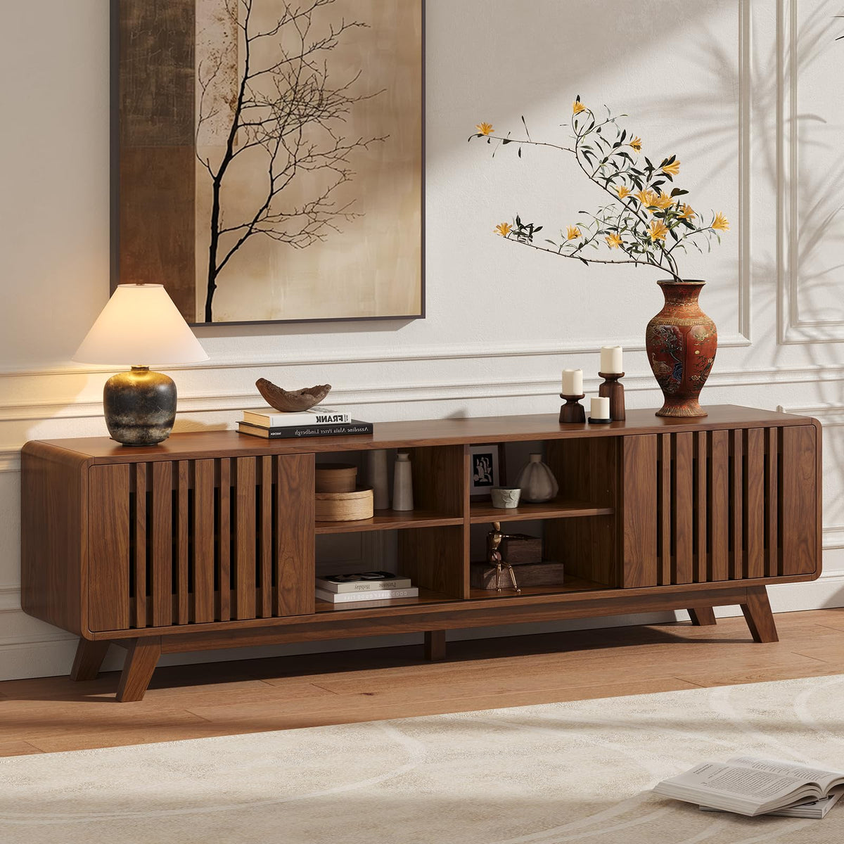 ONBRILL 70" TV Stand for TV Up to 85", Mid-Century Modern Television Stand