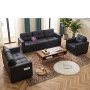 3-Piece Leather Living Room Set, Living Room Furniture for Office,Black