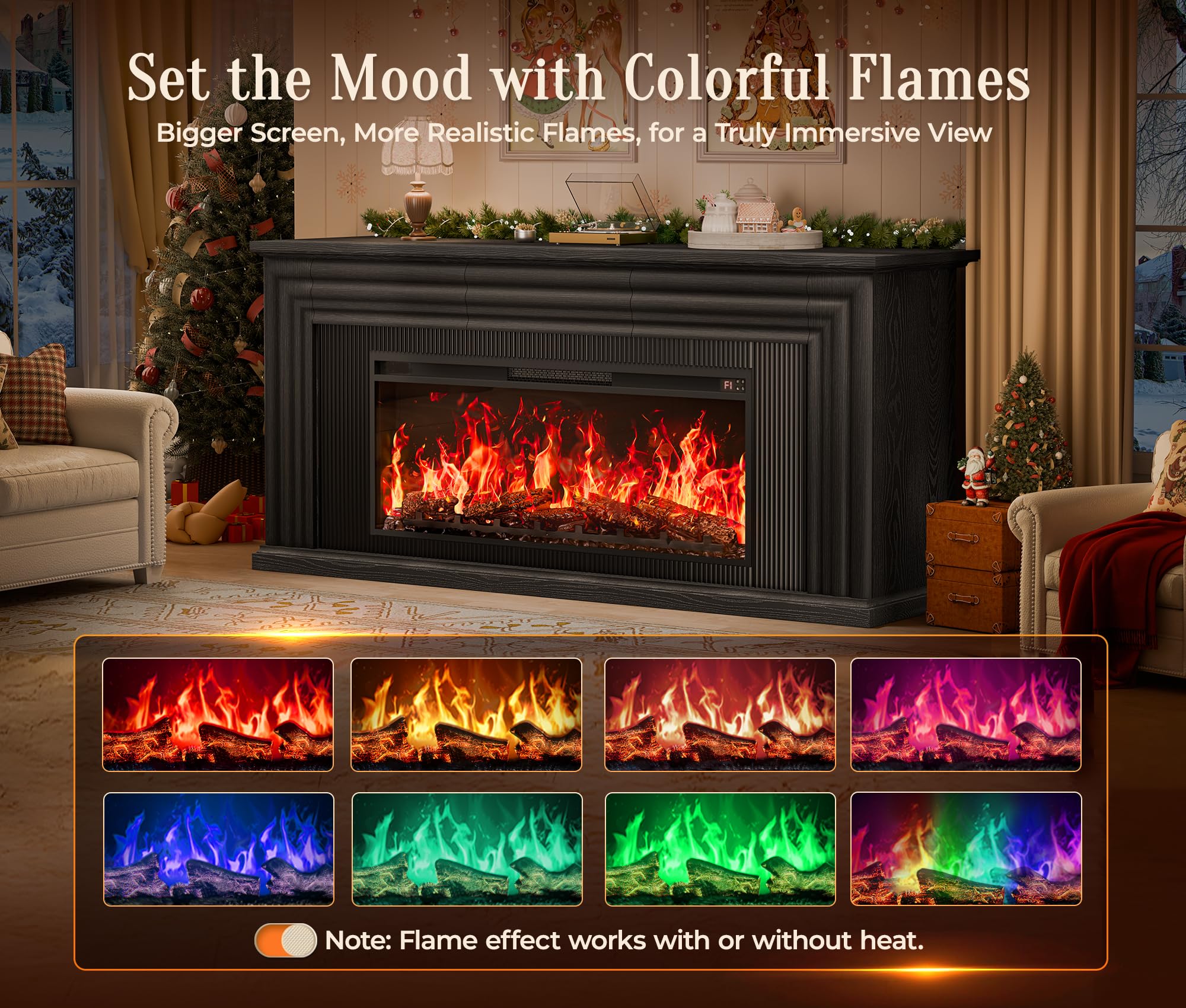 70" Fireplace TV Stand with 42" Electric Fireplace & 3 Drawers