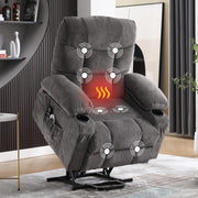 Ultra Wide Power Lift Recliner Chair for Elderly,Rotating Lounge Chair with Hot Massage Heating and Auxiliary Standing Function,Oversized Lazyboy Single Sofa with Cup Holder for Living Room (Grey)