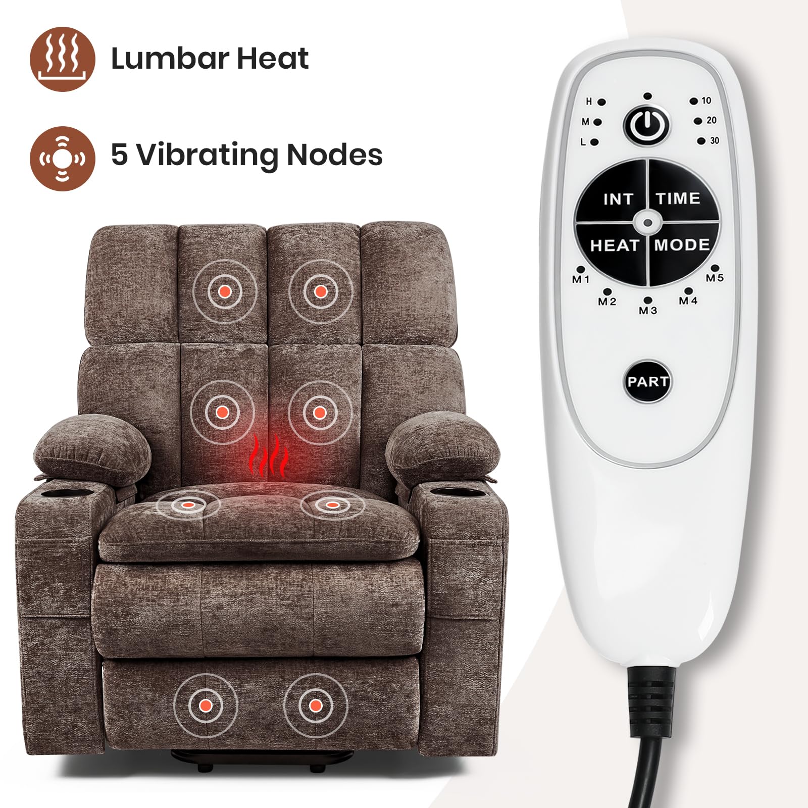 Power Recliner Chair with Wide Seat, USB & Type-C Charging, Dual Remotes