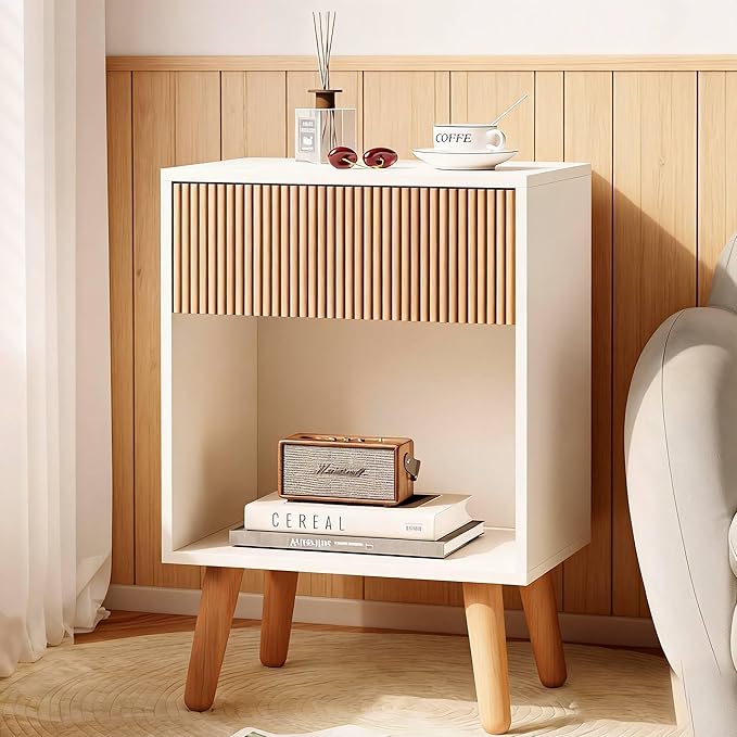 Nightstand Set of 2 with Drawer & Open Shelf