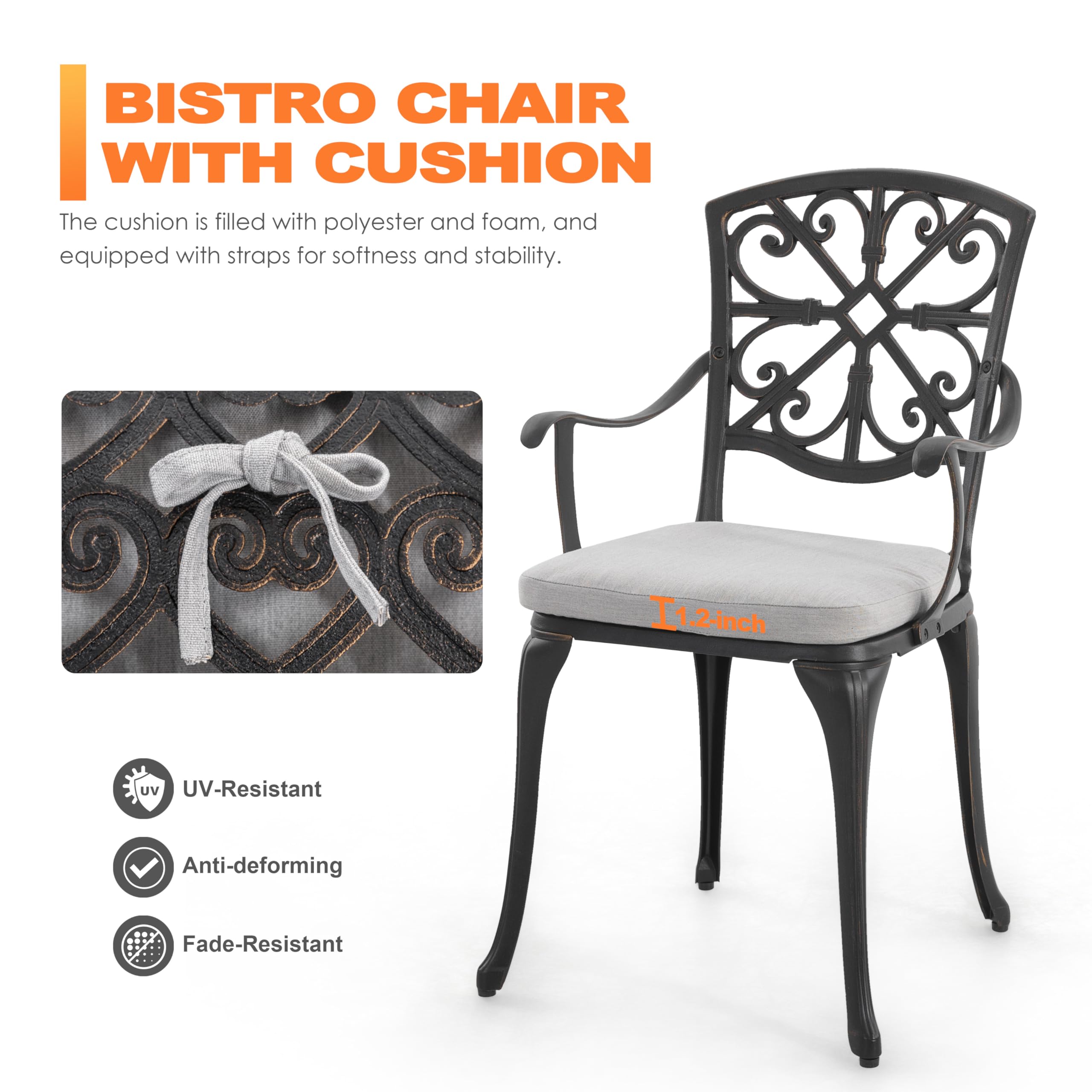 3-Piece Cast Aluminum Patio Bistro Set