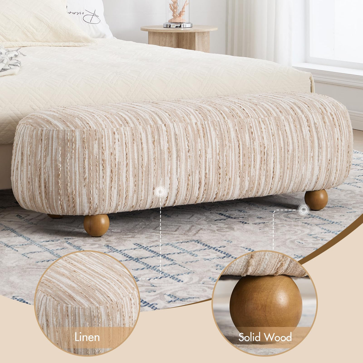 Oatmeal Linen Upholstered Bench