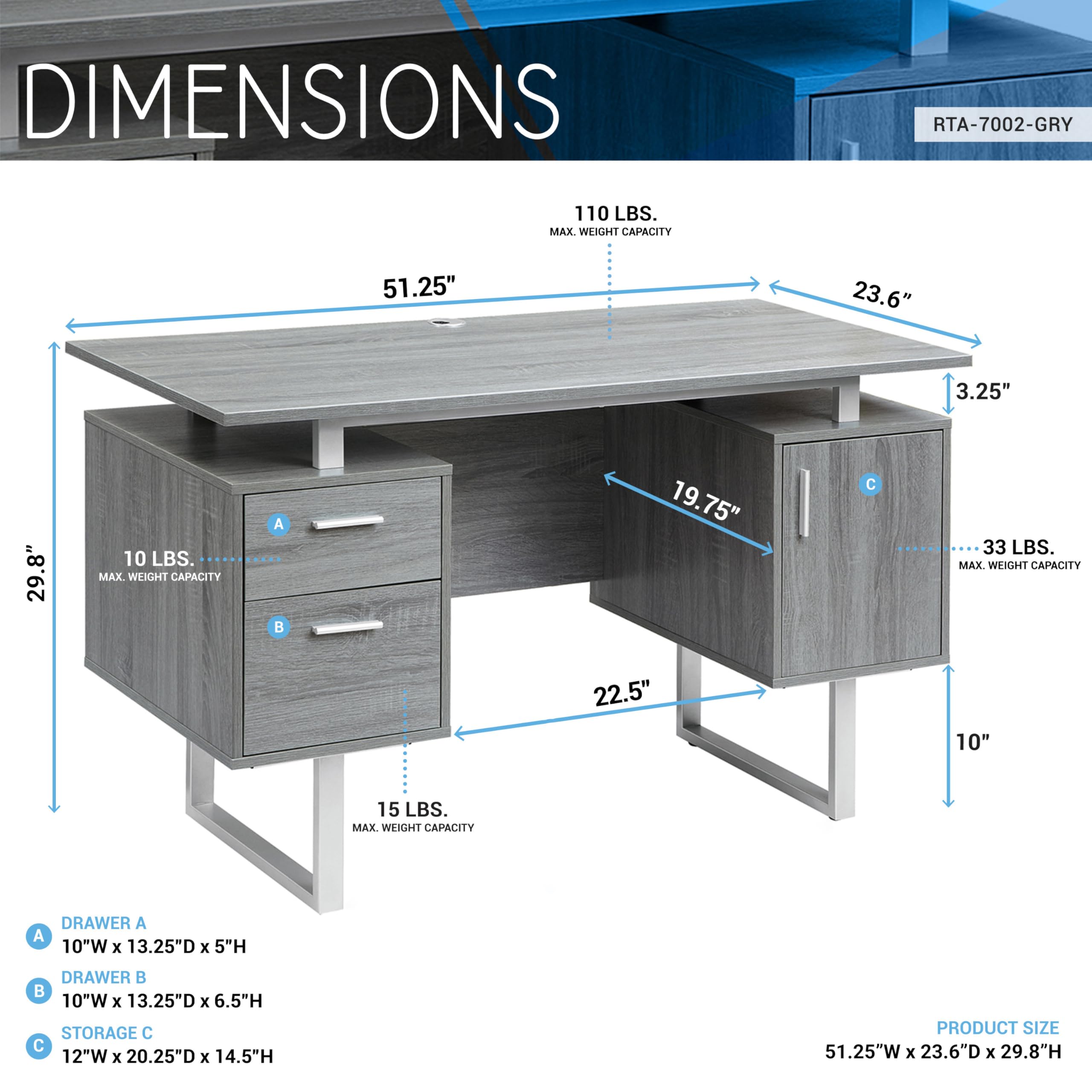 Modern Office Desk with Storage Drawers & File Cabinet