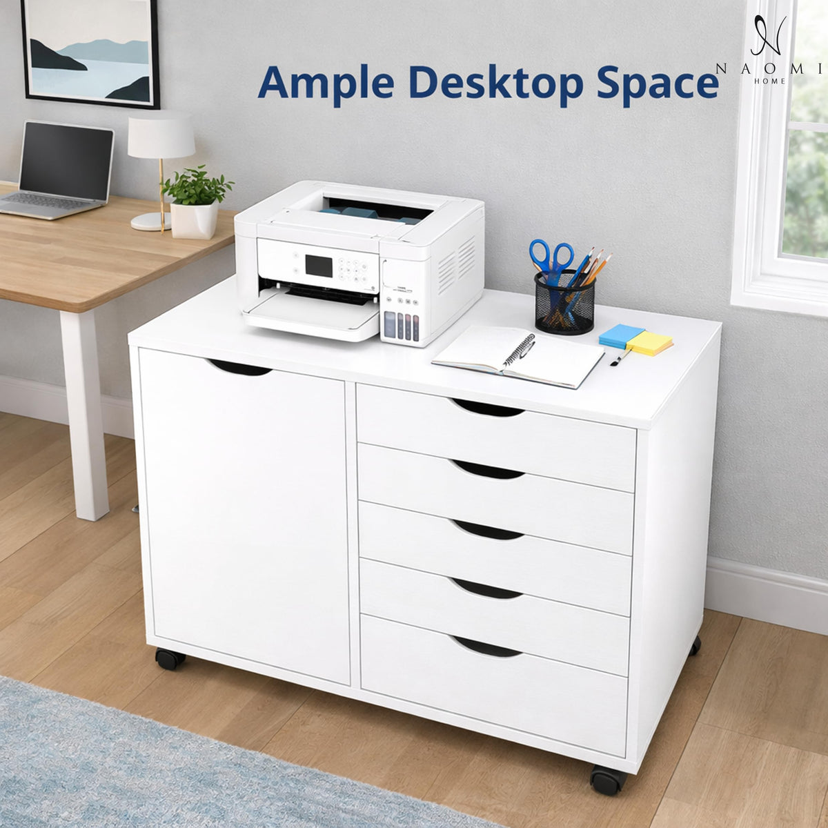 Naomi Home Amy 5-Drawer Rolling Office File Cabinet - White