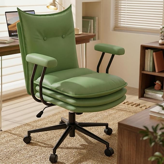 Mid-Back Leather Office Chair with Triple-Layer Seat