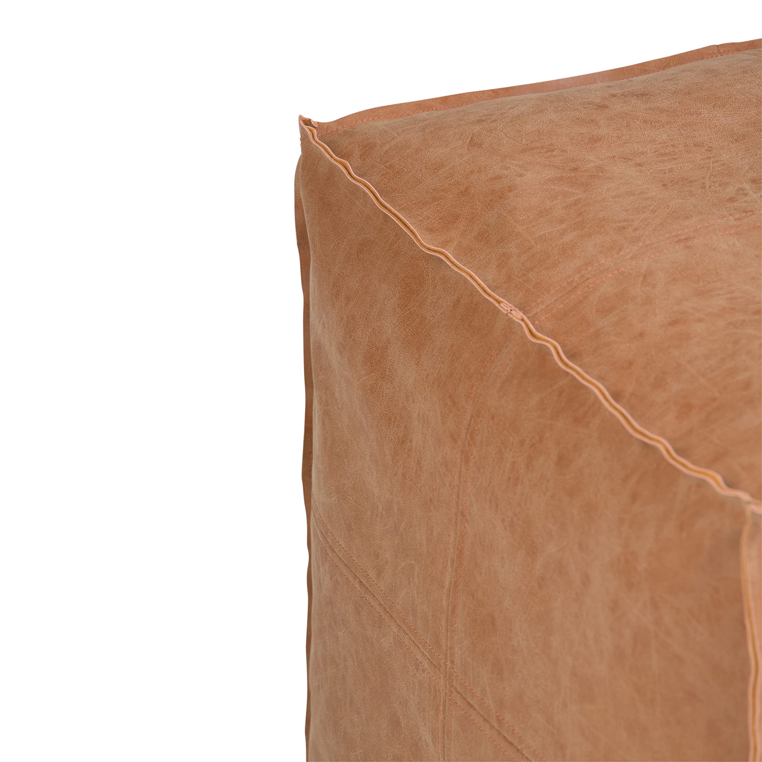 SIMPLIHOME Brody Square Pouf - 18" Wide x 14" High Upholstered Vegan Leather Ottoman in Distressed Brown, Boho Footstool, Coffee Table or Extra Seating for Living Room or Bedroom, Assembled