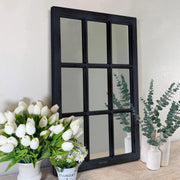 Black Wood Windowpane Wall Mirror