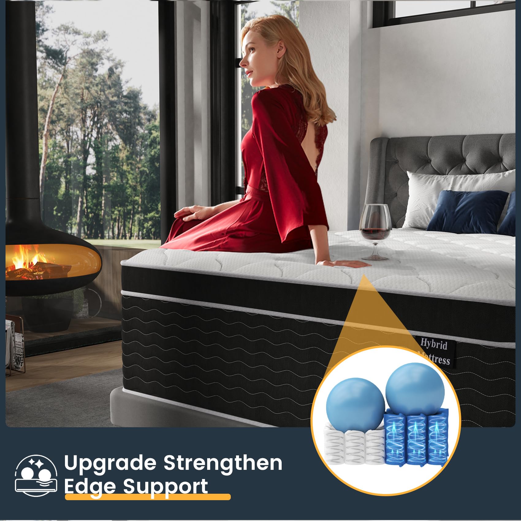 Ruoysun Luxury Queen Mattress 14 Inch, Hybrid Firm Mattress Queen Size in a Box, 7-Zones& Extra Edge Support, Cooling Gel Memory Foam& Pocket Spring, Motion Isolation, Pressure Relief, Fiberglass-Free