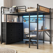 Twin Loft Bed with Desk, Storage Drawers & LED Lights