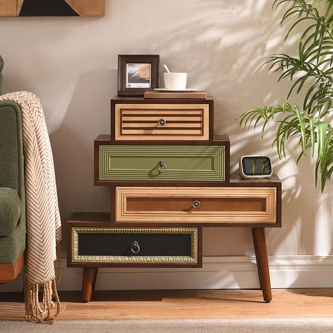 Vintage Accent Cabinet with Drawers & Open Shelf