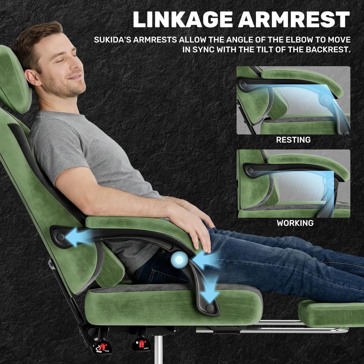 Green Fabric Gaming Chair with Footrest