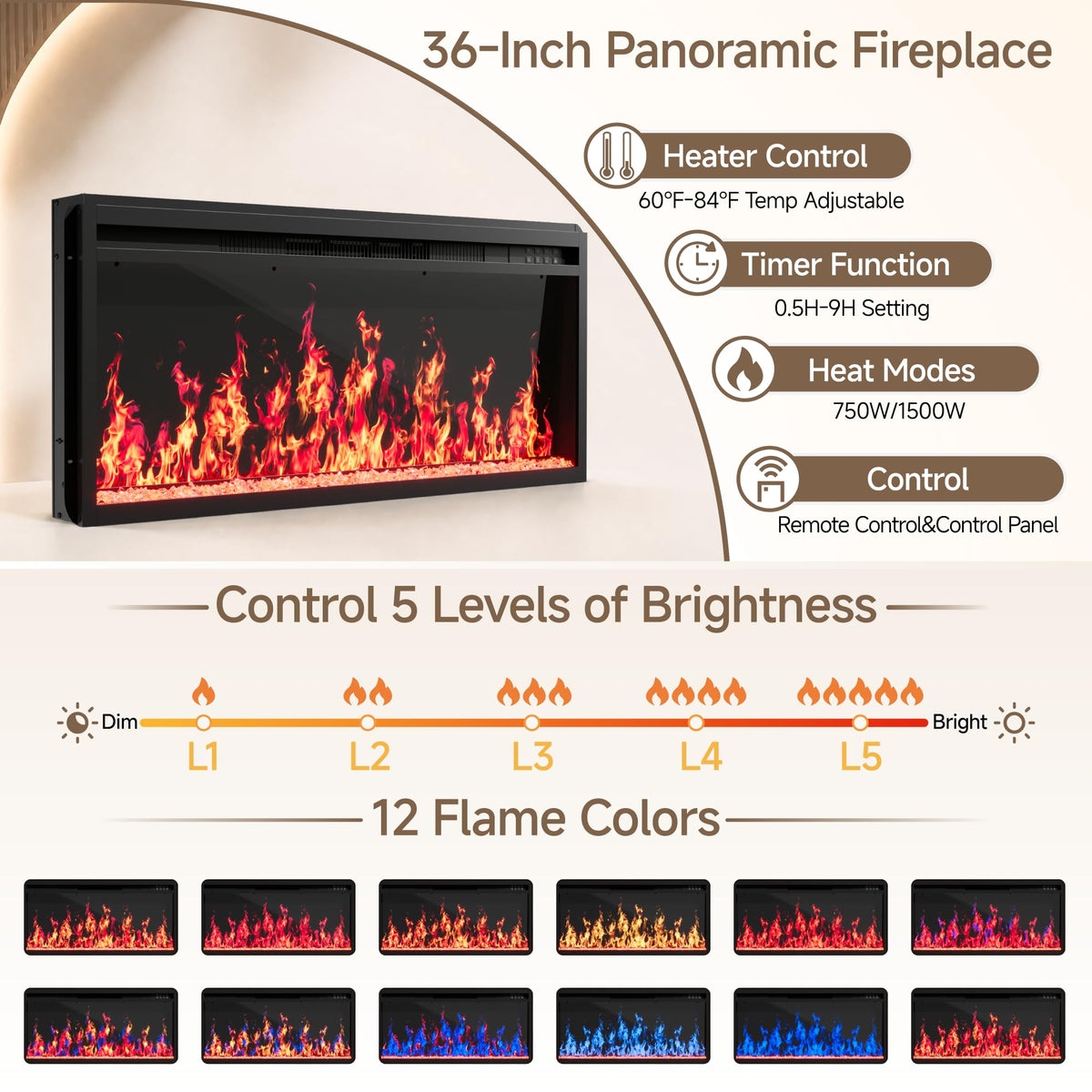 Now Mais 70" Fireplace TV Stand, Walnut