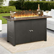 LAUSAINT HOME 43" Propane Fire Pit Table, 55000 BTU Gas Fire Pit with 2 Tiered Storage Space, Wood Grain Tabletop, Gray Glass Wind Guard for Outside Patio Lawn