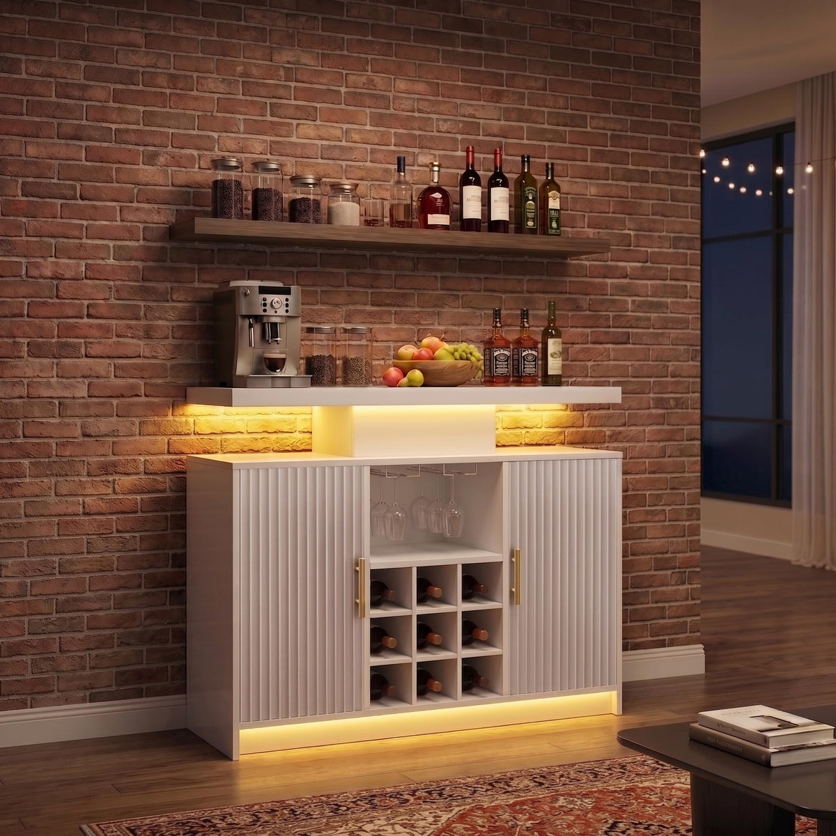 Fluted Wine Cabinet with LED Lights