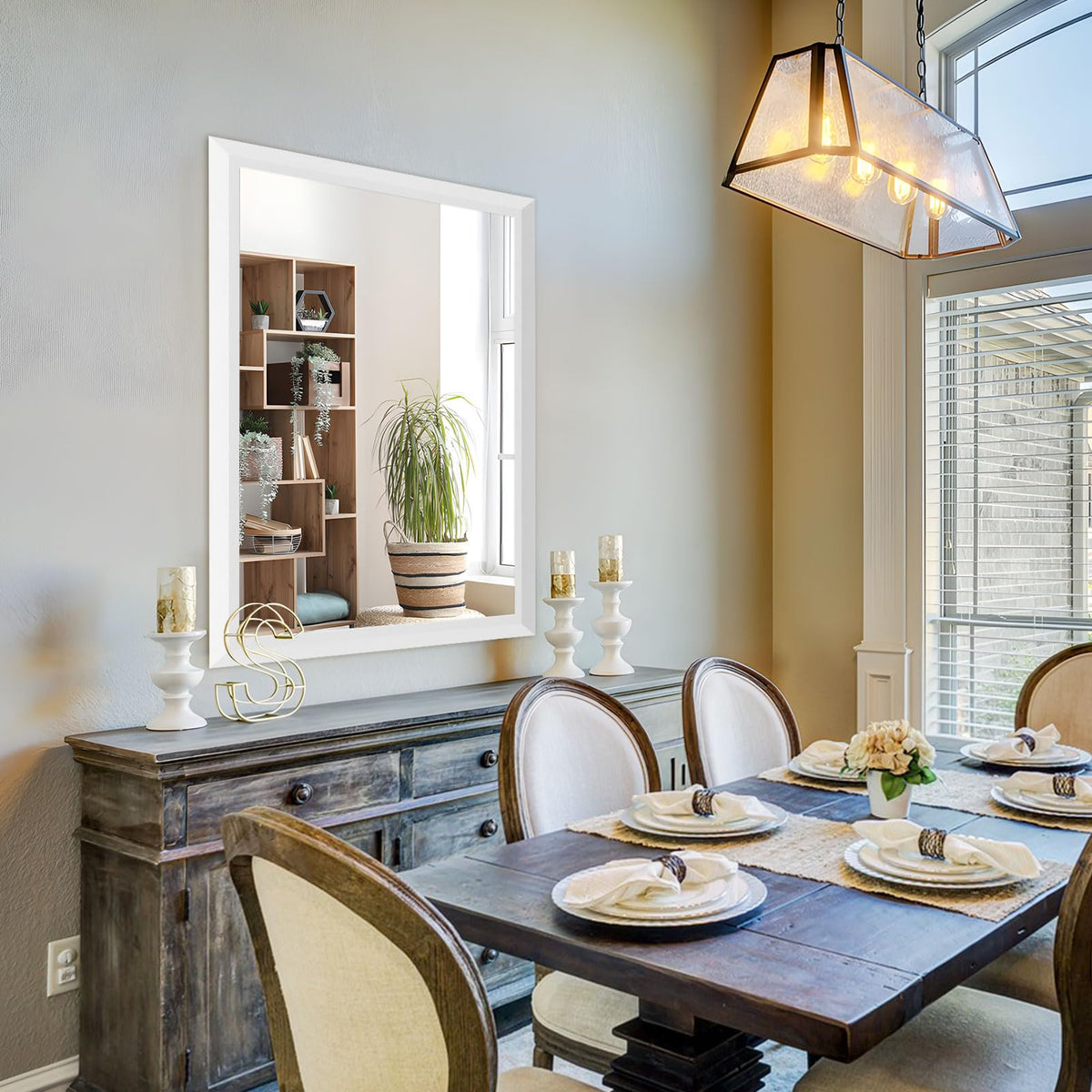 White Metal-Framed Bathroom Mirror