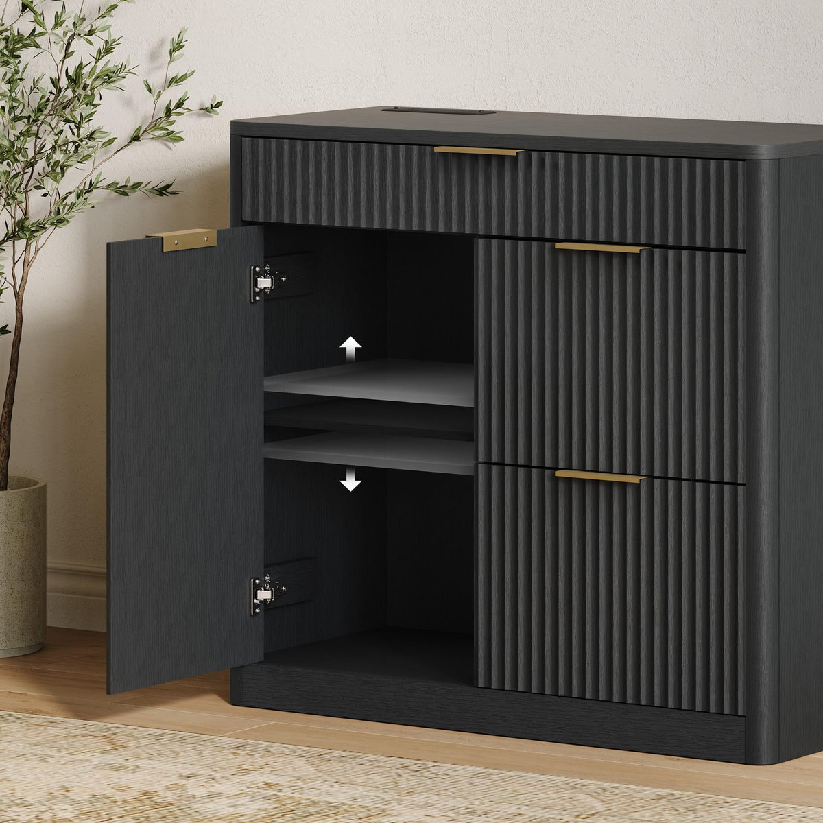 3-Drawer Filing Cabinet with Power Outlets