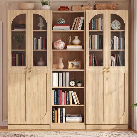 80" Tall Bookcase with Glass Doors & Open Shelves