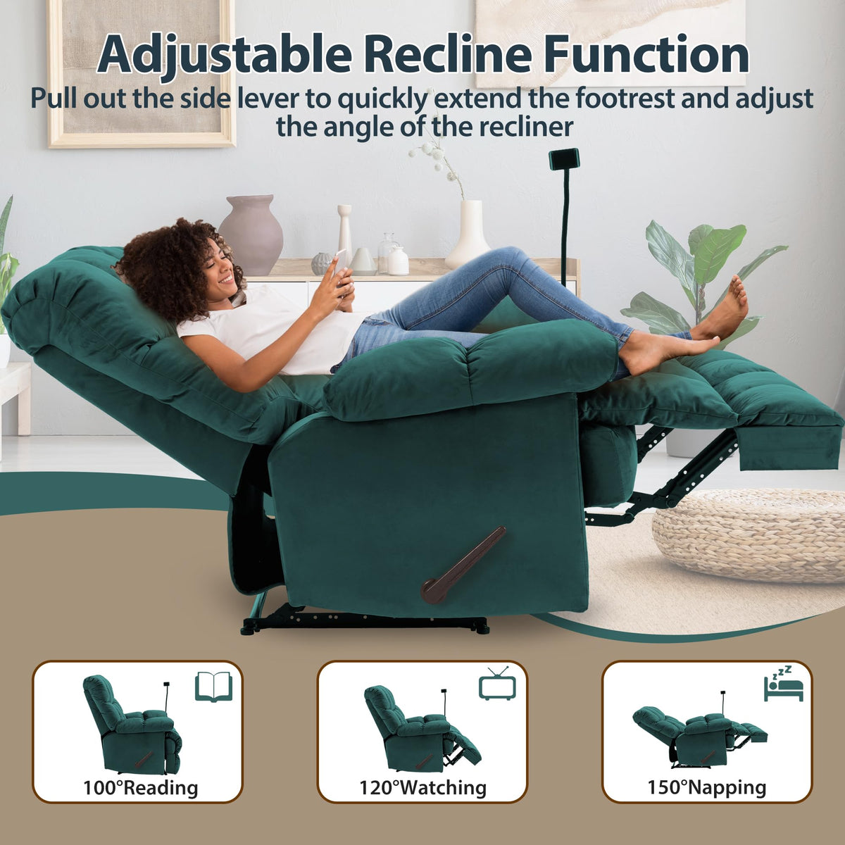 Teal Oversized Manual Recliner
