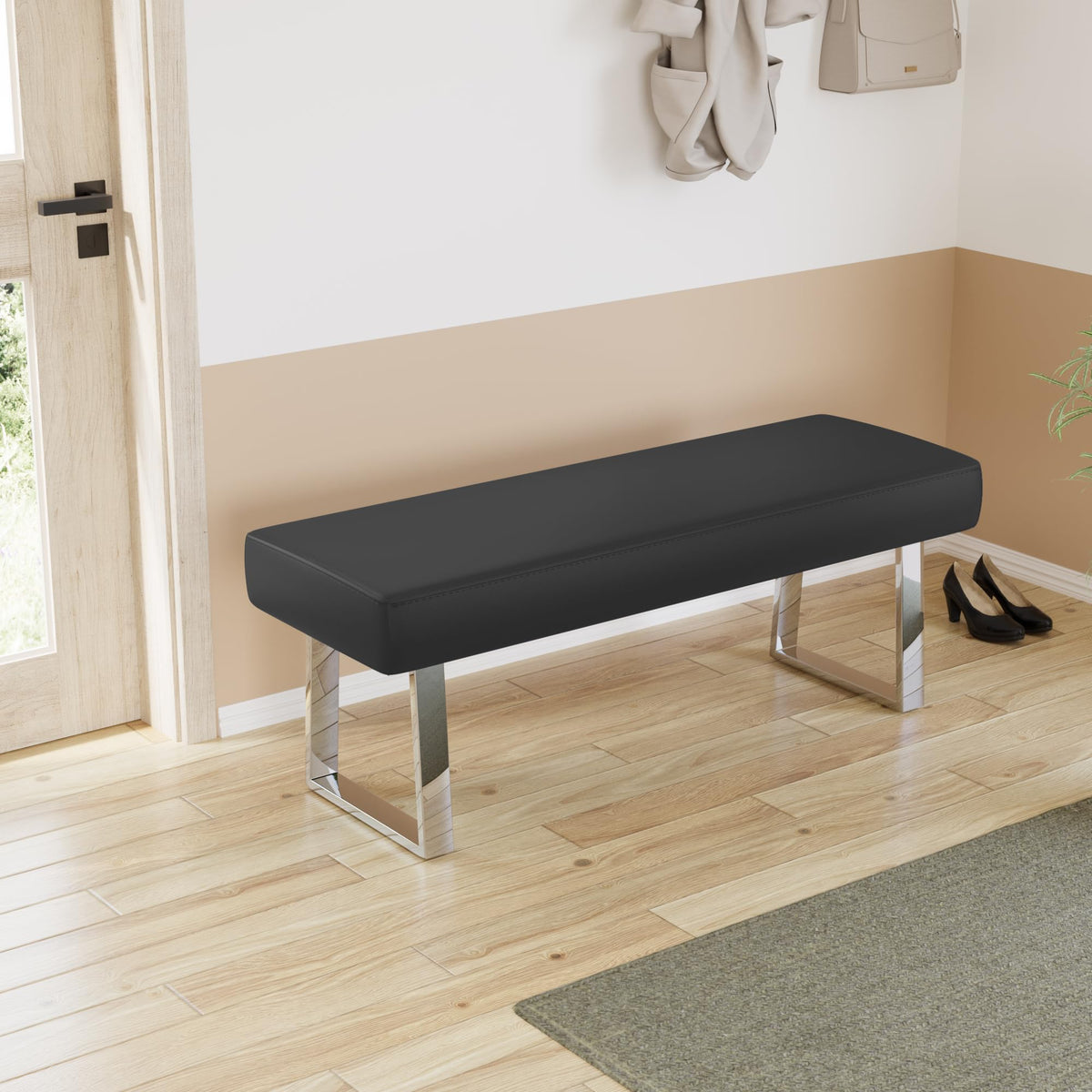 Black Faux Leather Bench