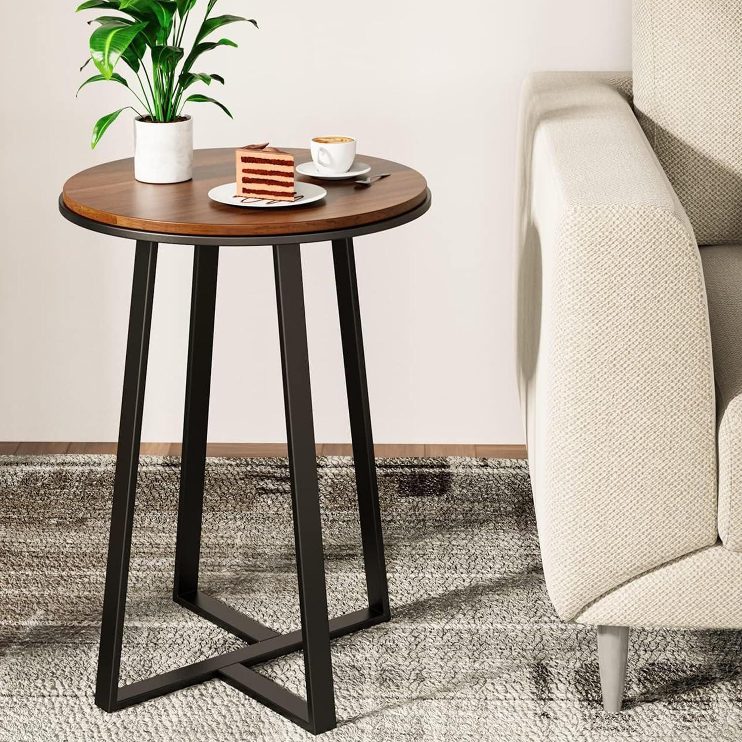 Round Side Table with Metal Frame