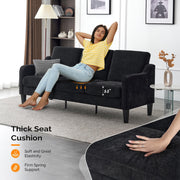 VINGLI Loveseat Sofa Set for Living Room, Mid-Century Modern Couch and Love Seat Set,53" Loveseat+71" Small Couch for Bedroom Sofa Furniture for Small Spaces Apartment (Black)