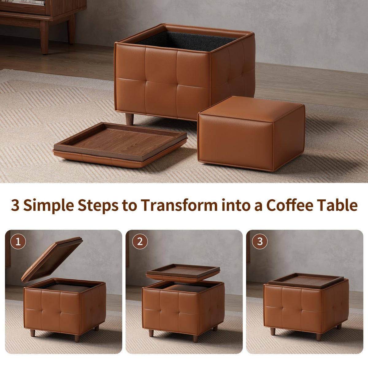 Square Storage Ottoman Set of 2