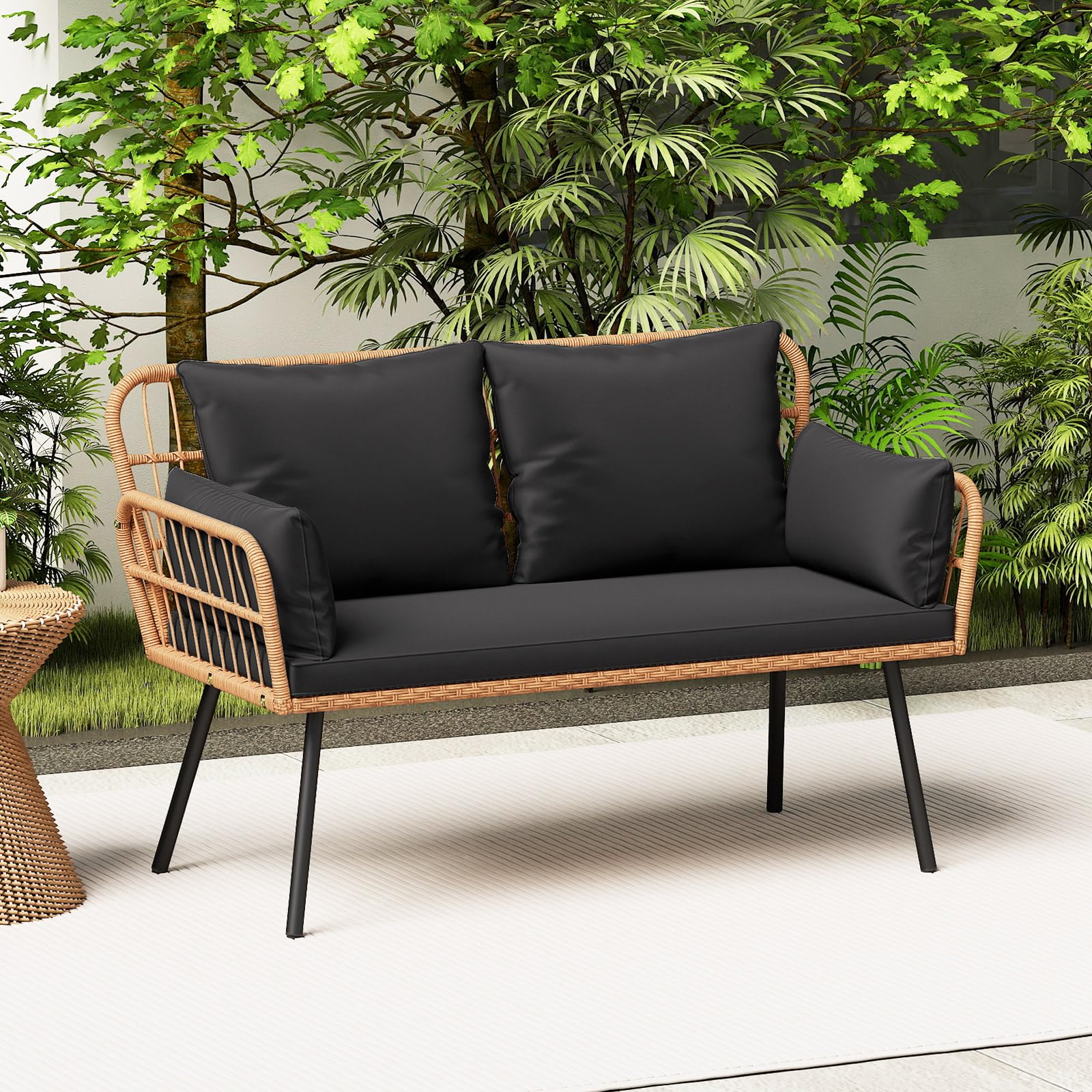 Outdoor PE Rattan Loveseat Sofa with Cushions