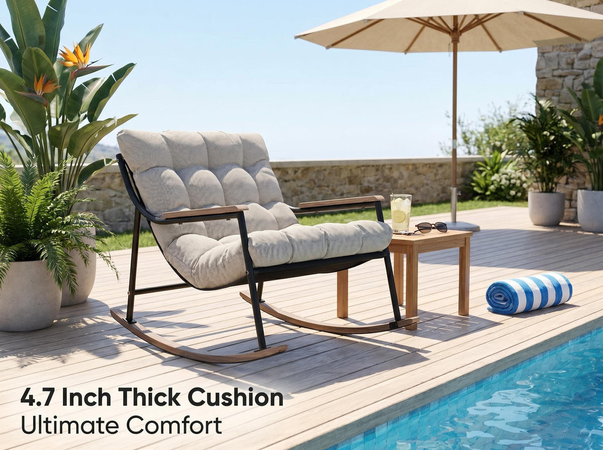 LUTINLIX Papasan Rocking Chair with Armrest Outdoor Indoor,Heavy Duty Metal Outdoor Rocking Chair with Cushion,All-Weather Patio Lounge Chair for Balcony,Garden,Living Room (1pcs)